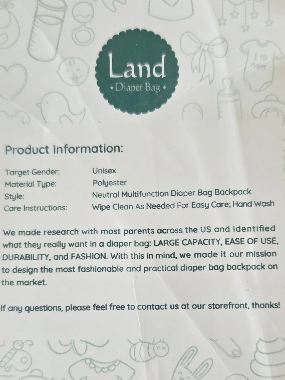 LAND Mommy & Baby Bag Chic Minimalist Black & Gray Diaper Backpack